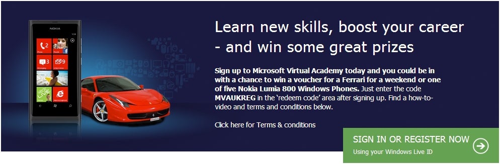Microsoft giving away Nokia Lumia 800 smartphones and a Ferrari for a weekend to new MVA students