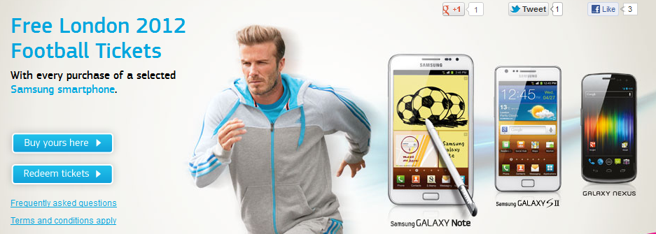 Buy a selected Samsung smartphone from Phones4u and get two free tickets to an Olympic Football match - Buy a selected Samsung smartphone from Phones4u and see Olympic Football free