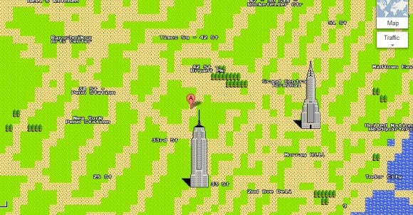 New York City as an 8-bit Google Map - Google Maps goes retro to 8-bit for April Fool&#039;s Day