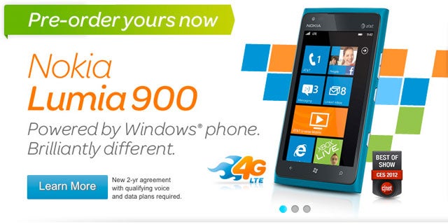 AT&amp;T bolsters Lumia 900 on its homepage