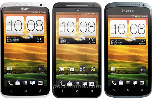 The Sprint HTC EVO One is in the middle, the AT&amp;amp;T HTC One X - on the left and T-Mobile's HTC One S on the right. - Sprint-bound HTC EVO One surfaces: coming with LTE in June?