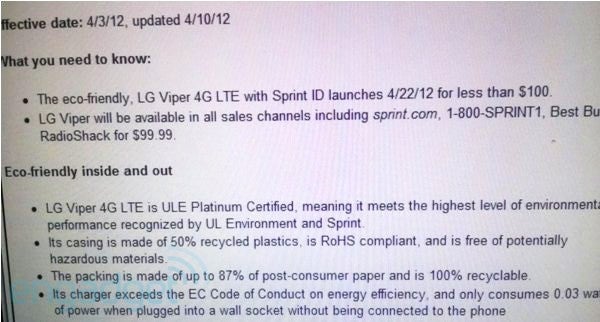 LG Viper might fittingly arrive in time for Earth Day, April 22nd