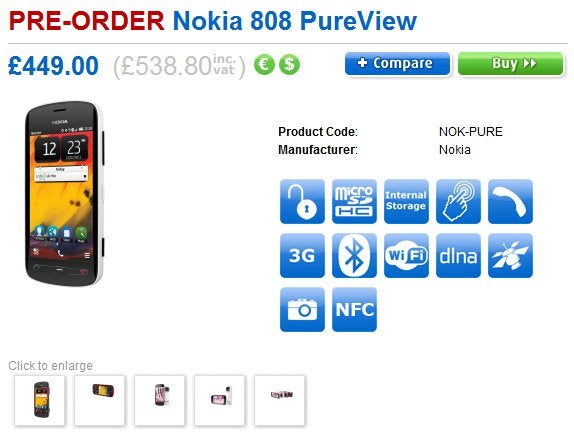 Pre-orders for the Nokia 808 PureView in the UK reveal a $711 price tag