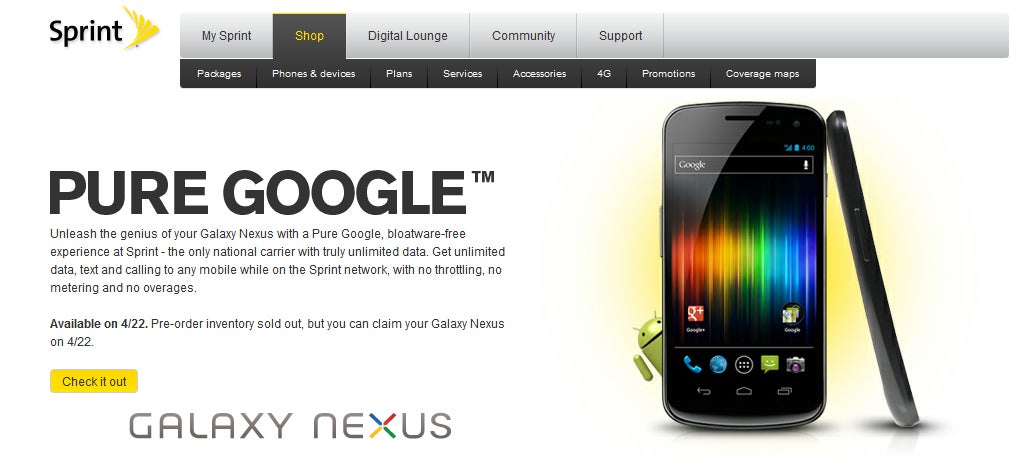 Sprint&#039;s Galaxy Nexus pre-orders sell out