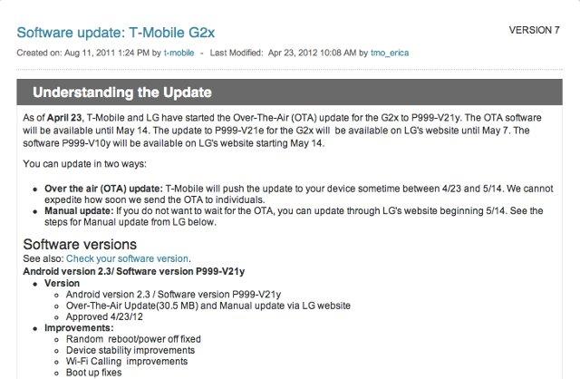 T-Mobile G2x finally getting officially updated to... Gingerbread