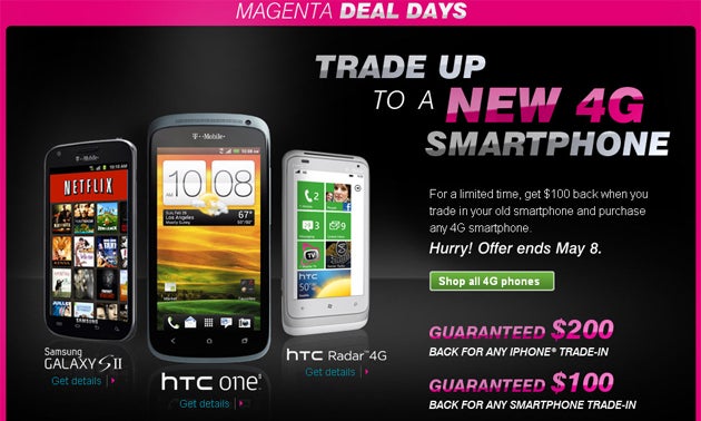 T-Mobile launches the HTC One S today with up to $100 back with a smartphone trade-in, $200 for an iPhone