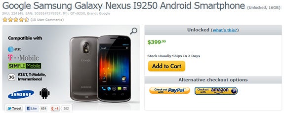 eXpansys joins Google: now offers Samsung Galaxy Nexus for $399