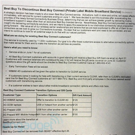 Internal Memo - Best Buy Connect to disconnect on June 1st