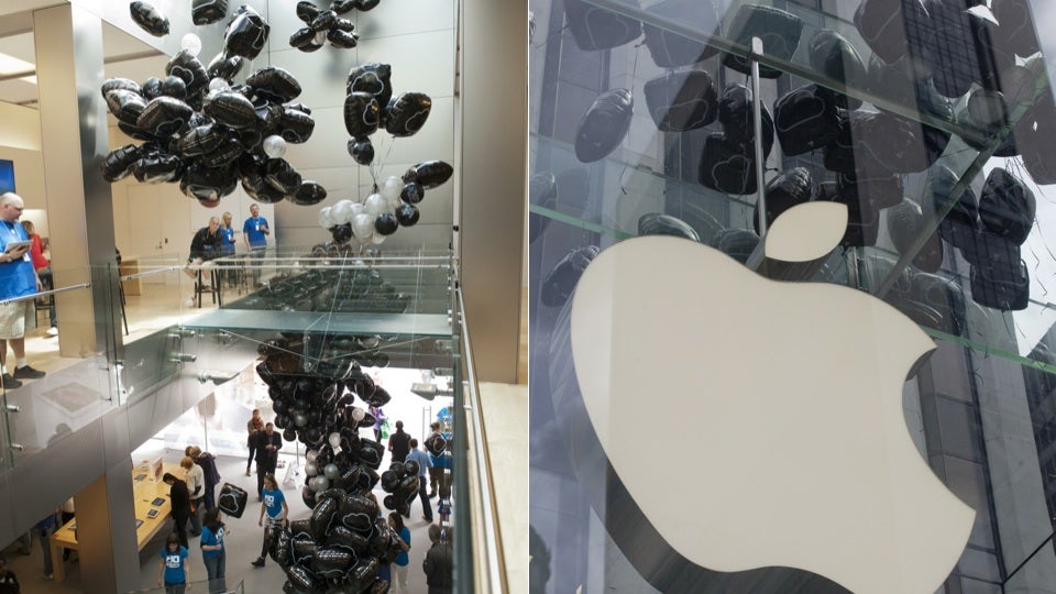 Greenpeace releases hundreds of black balloons in Apple 5th Ave store in protest