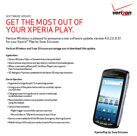 Verizon&#039;s Sony Ericsson Xperia PLAY gets an update - Verizon version of Sony Ericsson Xperia PLAY gets update