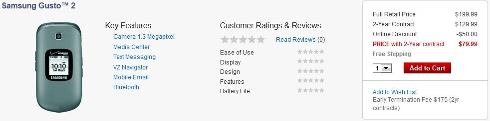 Verizon quietly releases the Samsung Gusto 2