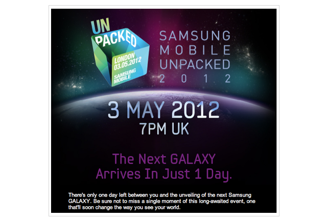 A reminder from Samsung about the May 3rd announcement - Now what&#039;s happening on Thursday, Samsung?