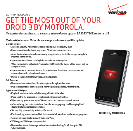 Verizon has a long changelist for the Motorola DROID 3 update - Verizon shows off changelist for Motorola DROID 3 update