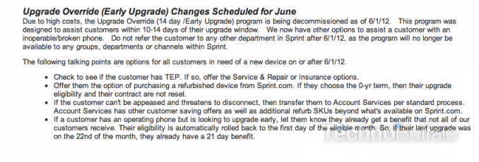 Leaked memo alludes to the cancellation of Sprint&#039;s early upgrade program come June 1st