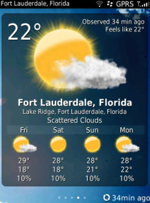 Screenshot from BeWeather - RIM &#039;s free premium app giveaway for BlackBerry 7 OS users expires at the end of this month