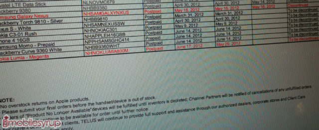 The Samsung GALAXY Nexus has been discontinued by Telus - Samsung GALAXY Nexus discontinued at Telus; magenta Nokia Lumia 800 next