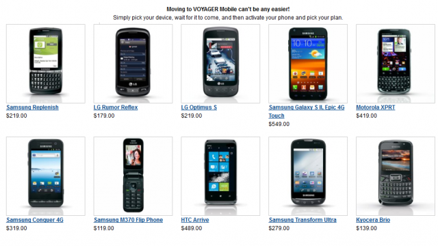 Some of the phones available from Voyager Mobile - Voyager Mobile now open for business; $19 a month gives you unlimited talk and text