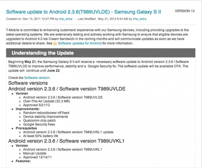 Still no sighting of ICS with the latest update for T-Mobile&#039;s Galaxy S II - it&#039;s mainly bug fixes