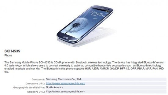 Verizon's variant of the Samsung Galaxy S III has a green light from the Bluetooth Special Interest Group - Verizon's Samsung Galaxy S III gets green light from Bluetooth SIG