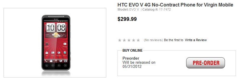 Radio Shack is taking pre-orders on the HTC EVO V 4G - HTC EVO V 4G can now be pre-ordered from Radio Shack
