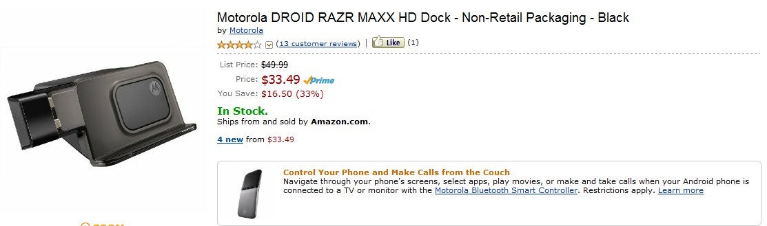 Motorola DROID RAZR MAXX HD Dock is selling at $34 through Amazon