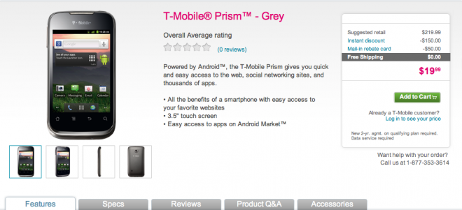 T-Mobile Prism can now be snagged at T-Mobile stores and online for $20