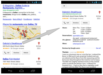 Google updates mobile search to improve your ability to find a good steakhouse