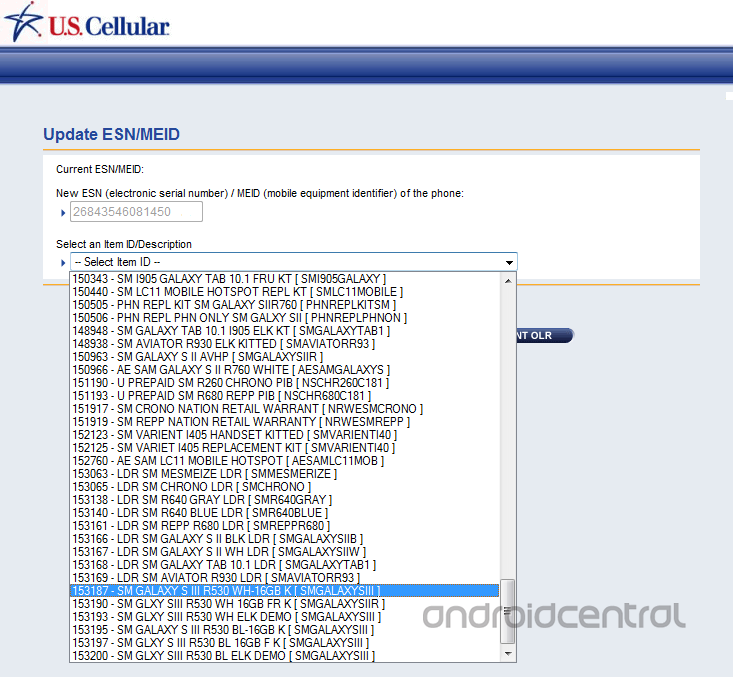 This leaked screenshot from U.S. Cellular's internal system shows the Samsung Galaxy S III - Leaked screenshot of U.S. Cellular's internal system shows the Samsung Galaxy S III