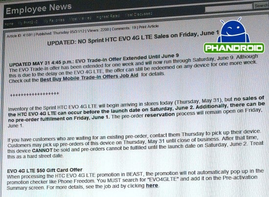 A leaked internal Best Buy email says the HTC EVO 4G LTE will be released Saturday - Leaked email shows Best Buy will release the HTC EVO 4G LTE on Saturday