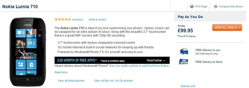 Nokia Lumia 710 can be bought dirt cheap outright for $153 via Carphone Warehouse