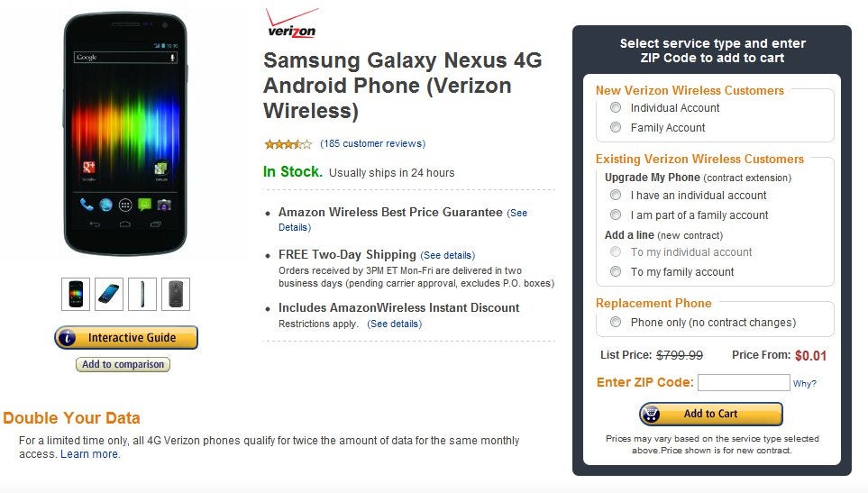 Verizon Samsung Galaxy Nexus is selling for a single penny for a limited time through Amazon