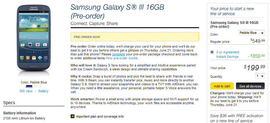 Sprint is now allowing customers to reserve the Samsung Galaxy S III - Samsung Galaxy S III now available to be pre-ordered at Sprint, AT&amp;T, Verizon and Best Buy retail locations
