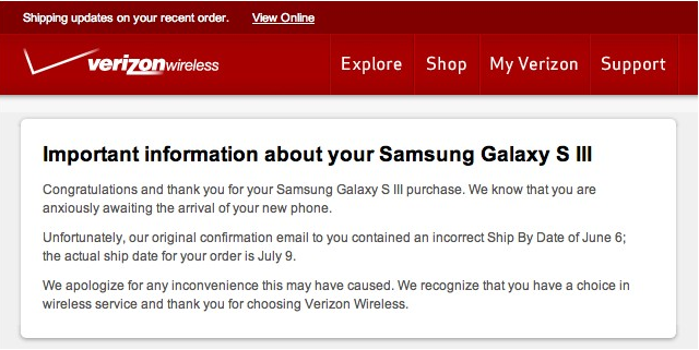 Verizon now confirms the July 9th launch date for the Samsung Galaxy S III - Update on Verizon rumors: HTC DROID Incredible 4G LTE June 21st, Samsung Galaxy S III July 9th