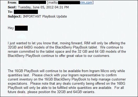 RIM decides to discontinue the 16GB version of the BlackBerry PlayBook