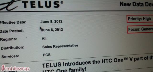 Leak indicates that TELUS will be selling the HTC One V for $29.99 starting on June 8