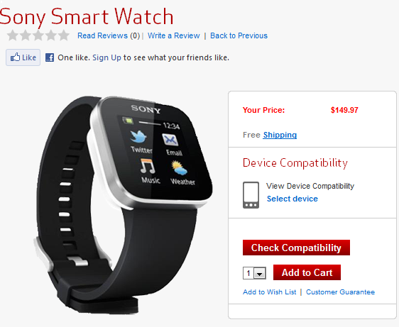 Verizon is now offering the Sony SmartWatch - Sony SmartWatch now can be bought from Verizon