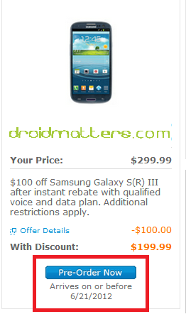 AT&amp;T will ship the Samsung Galaxy S III on or before June 21st - AT&T to ship Samsung Galaxy S III on or before June 21st