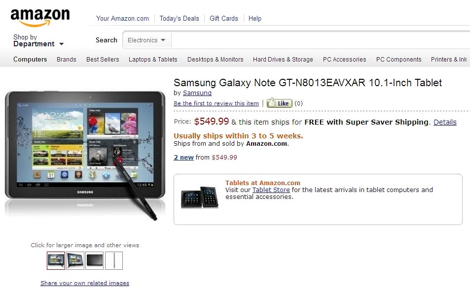 Samsung Galaxy Note 10.1 pre-order from Amazon - Samsung Galaxy Note 10.1 pre-order goes live, ships in 3 to 5 weeks