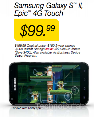 A price cut is rumored to be coming to the Samsung Epic 4G Touch - Price cut taking Sprint&#039;s Samsung Epic 4G Touch under $100 on contract?