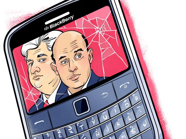 Collecting $12 million from RIM, Mike Lazaridis (L) and Jim Balsillie - RIM&#039;s Balsillie and Lazaridis get $12 million for quitting co-CEO post