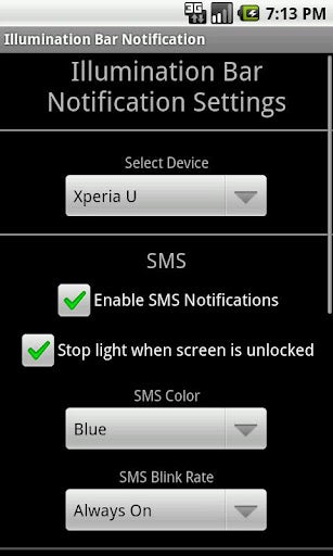Sony's NXT line transparent bar set as notification light via 3rd party app, Xperia U gets all the colors