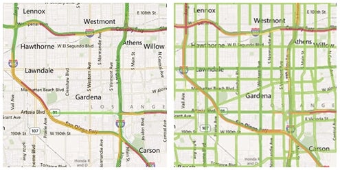 Traffic info provided by Maps for Windows Phone in Los Angeles, before and after - Traffic information in Windows Phone Maps coming to more countries soon