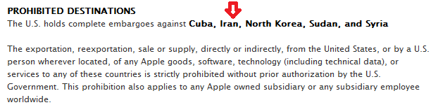 Apple's policy on shipping to countries that are the subject of a U.S. embargo - Apple Store in Georgia refuses to sell Apple iPhone and Apple iPad to customer speaking Farsi