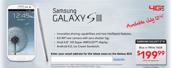 Retailer HH Gregg's website shows a July 12th launch date for the Samsung Galaxy S III - Retailer says Verizon launch of Samsung Galaxy S III coming July 12th