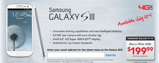 Retailer HH Gregg&#039;s website shows a July 12th launch date for the Samsung Galaxy S III - Retailer says Verizon launch of Samsung Galaxy S III coming July 12th