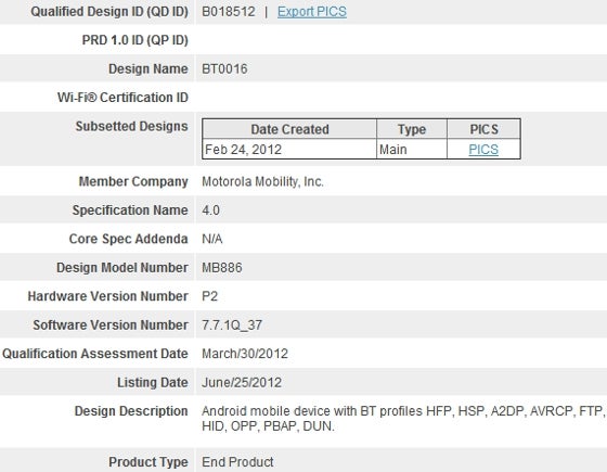 The Motorola ATRIX 3 has been approved by the Bluetooth SIG - Motorola ATRIX 3 listed on Bluetooth SIG