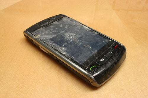 This BlackBerry Storm was run over - July is a bad month for cell phones, according to insurance company Asurion