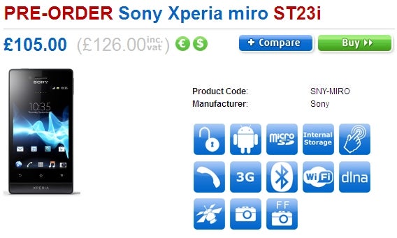 Sony Xperia miro is now on pre-order, priced below $200