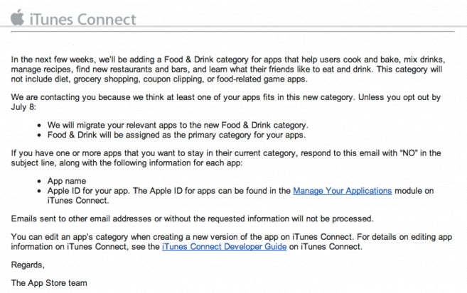 Food &amp; Drink category coming to the Apple App Store