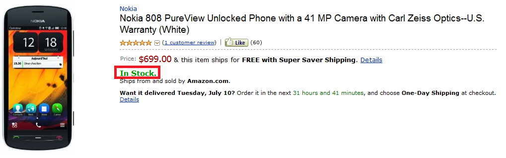 The Nokia 808 PureView is in stock at Amazon - Nokia 808 PureView in stock at Amazon